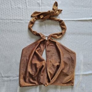 Princess Polly Cowl Neck Halter Top Womens 2 Brown Ring Going Out